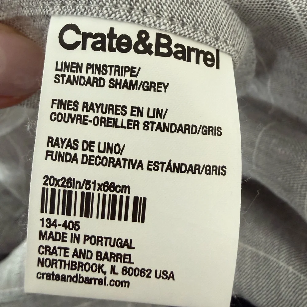 Crate&Barrel grey and white pinstripe standard pillow sham